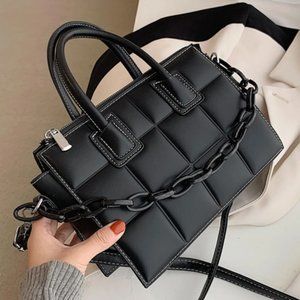 Black Quilted Faux Leather Crossbody Mini Purse